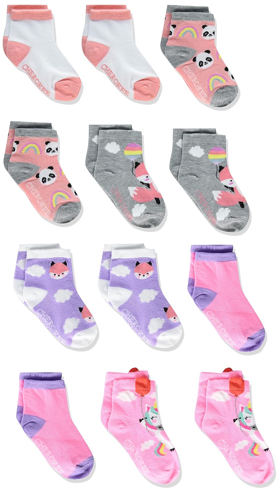 Cherokee Calcetines Cortos para Niña, Paquete de 12 - 2-4 Años - Pink Rainbow Multi