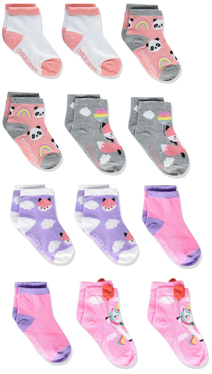 Cherokee Calcetines Cortos para Niña, Paquete de 12 - 2-4 Años - Pink Rainbow Multi