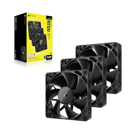 CORSAIR iCUE Link RX120 Ventiladores PWM de 120 mm con iCUE Link System Hub - Rodamiento de Cúpula Magnética - Paquete Triple - Negro