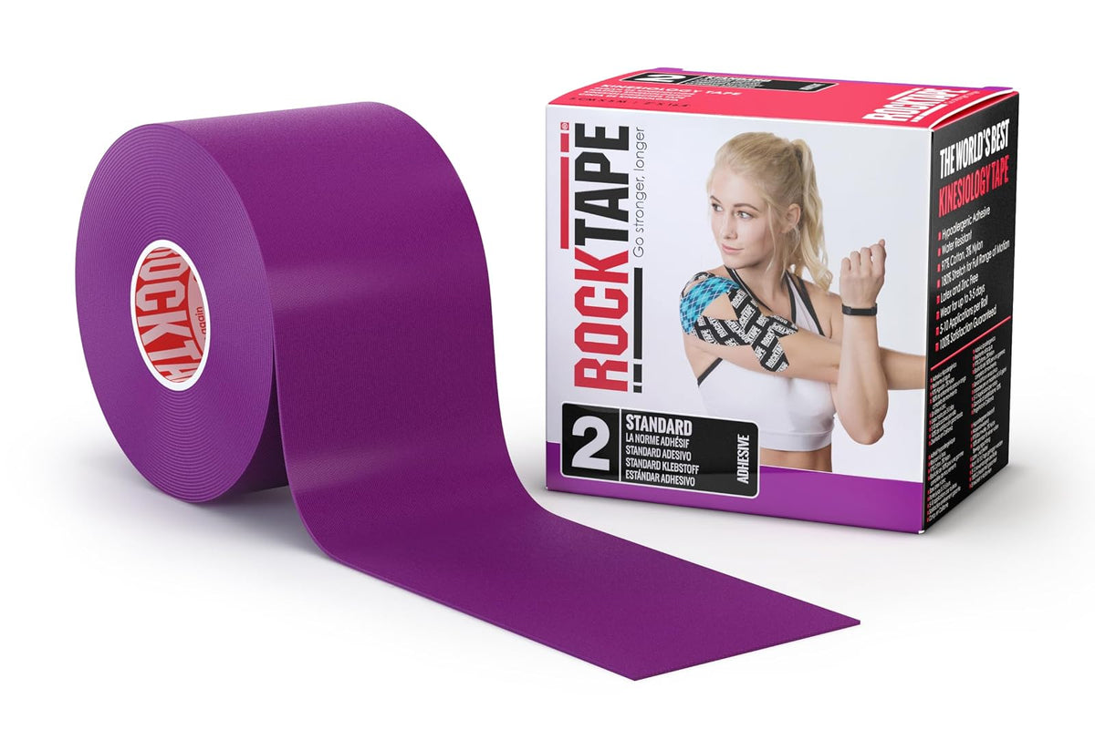 RockTape Cinta de Kinesiología para Deportistas, Resistente al Agua - Uncut Roll - 2" Wide - Morado