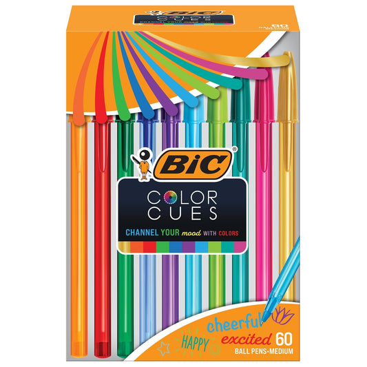 BIC - Juego de bolígrafos de color con tacos de 60 unidades, varios colores, divertidos bolígrafos de colores para suministros escolares, incluye bolígrafos BIC vidrio Xtra Smooth