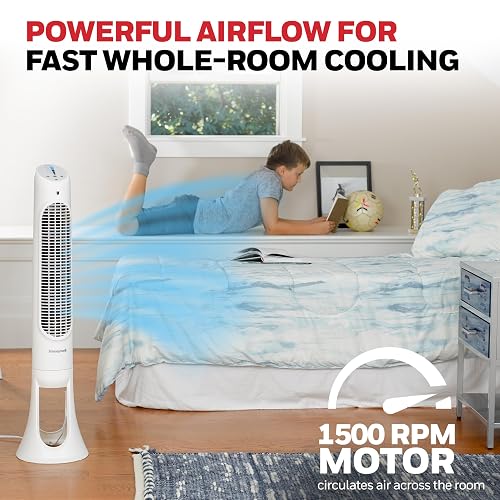 Honeywell Ventilador, Tradicional, Blanco, 1, 1 | 5 potentes y silenciosos ajustes de ventilador, flujo de aire oscilante, temporizador automático, diseño delgado que ahorra