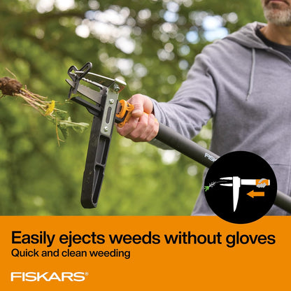 Fiskars - Herramienta de extracción de malezas de pie de 3 Garras, Herramienta de deshierbe Manual con Mango ergonómico de 39 Pulgadas de Largo con Mecanismo de fácil expulsión