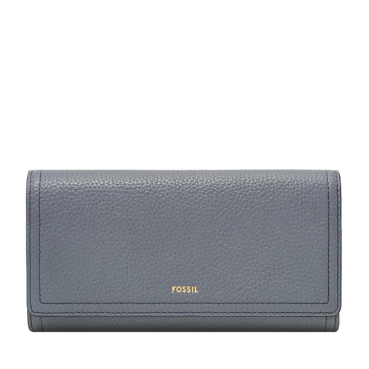 Cartera de mano con solapa Fossil Logan de piel en color azul para mujer