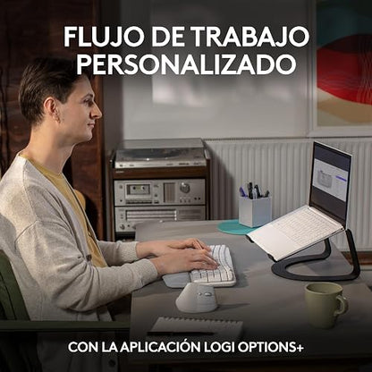 Logitech Wave Keys, Teclado ergonómico inalámbrico con reposamanos Acolchado, Escritura Confortable y Natural, Easy-Switch, Bluetooth, Logi Bolt, multisistema, Windows/Mac - Blanco
