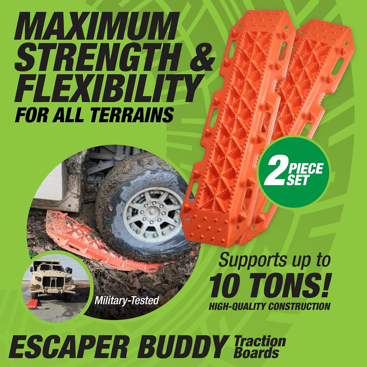 MAXSA Escaper Buddy Alfombrillas de Tracción Modelo 20333 | Naranja, Heavy-Duty, Paquete de 2, Resistente, Rojo 40 cm, Camionetas 4x4