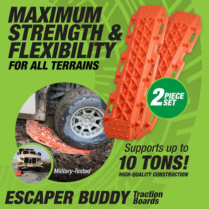 MAXSA Escaper Buddy Alfombrillas de Tracción Modelo 20333 | Naranja, Heavy-Duty, Paquete de 2, Resistente, Rojo 40 cm, Camionetas 4x4