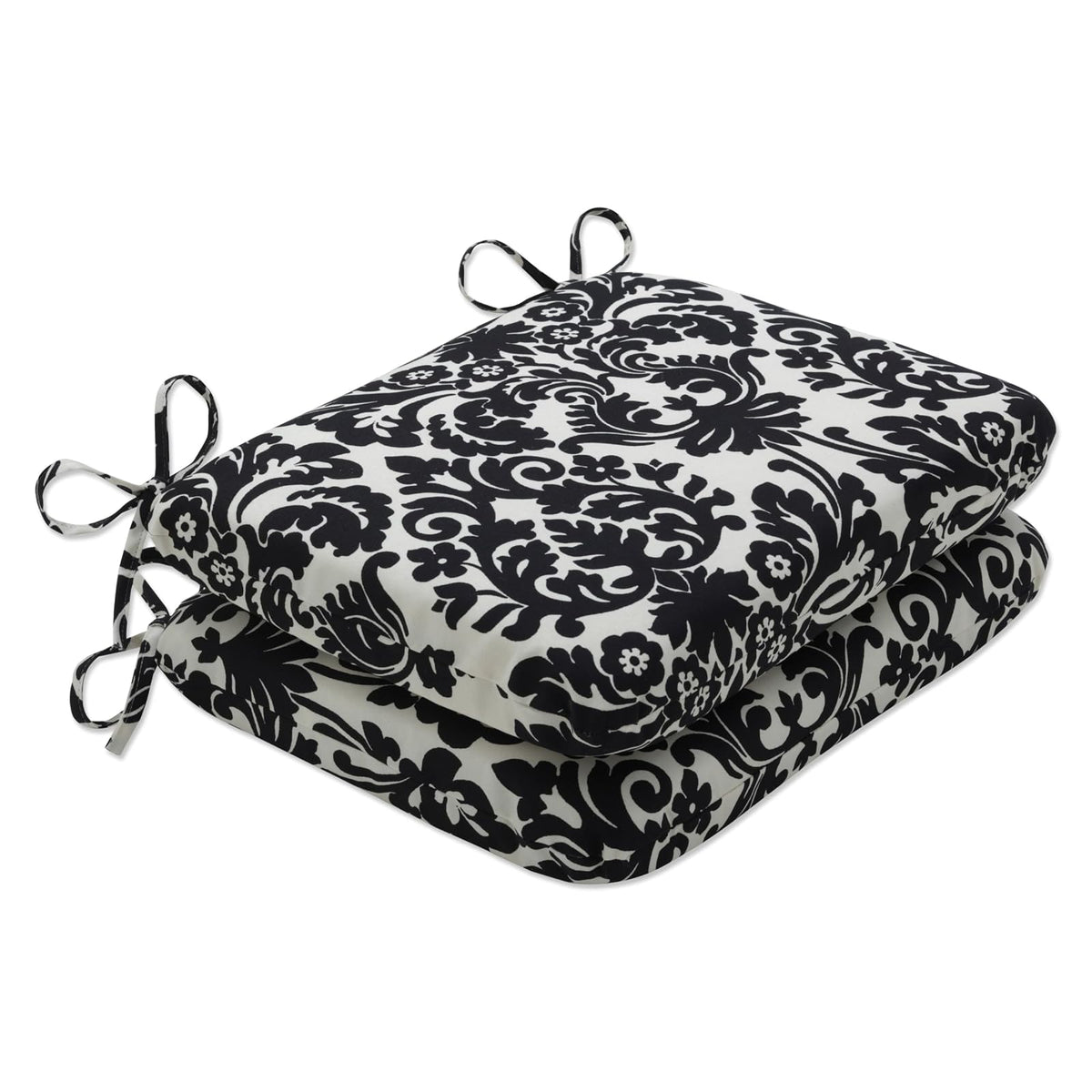 Pillow Perfect - Cojín Cuadrado para Asiento de Damasco, para Interiores y Exteriores, Color Negro y Beige, 2 Unidades, Negro/Beige, Rounded, 1