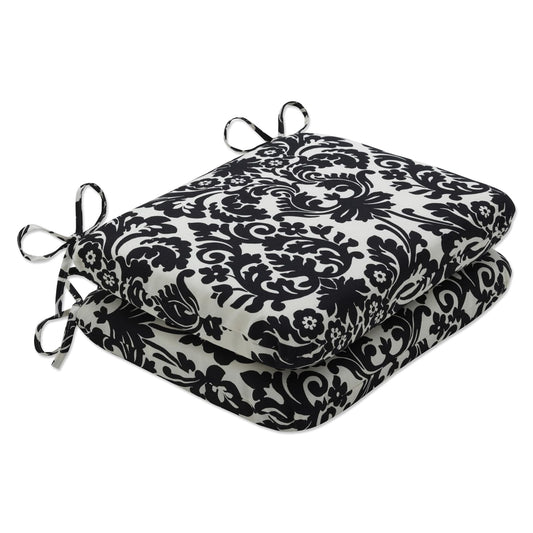 Pillow Perfect - Cojín Cuadrado para Asiento de Damasco, para Interiores y Exteriores, Color Negro y Beige, 2 Unidades, Negro/Beige, Rounded, 1