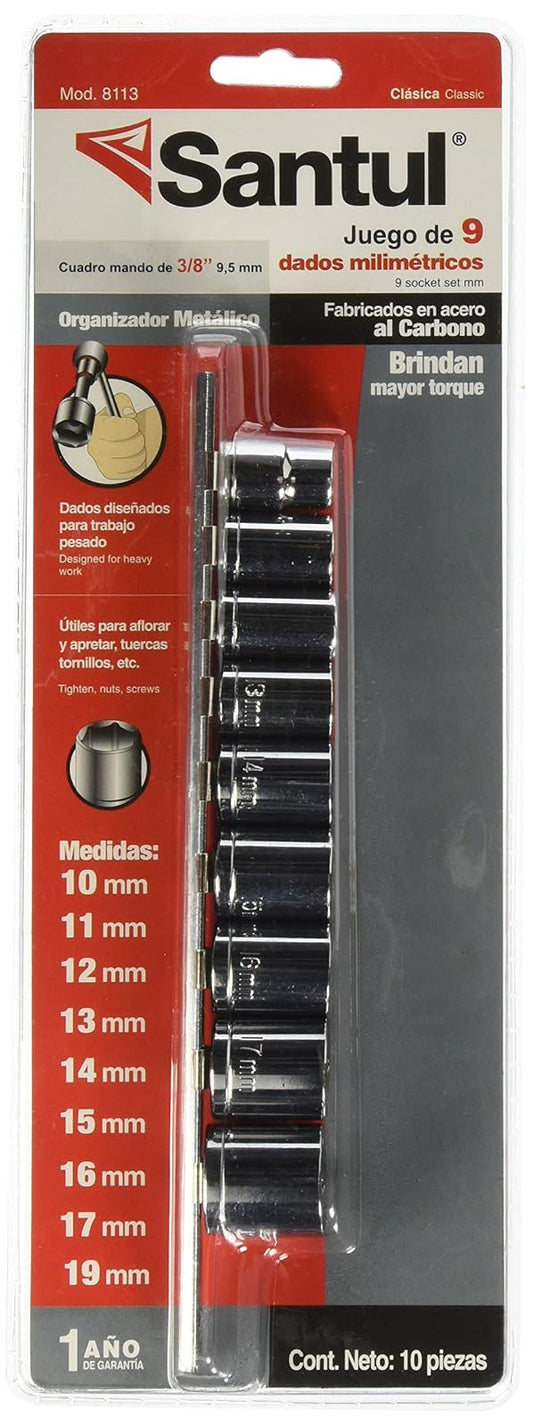 Santul 8113 Juego de 9 Dados Milimétricos para matraca 3/8"