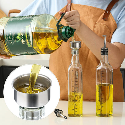 AOZITA - Botella dispensadora de aceite de oliva de vidrio de 17 onzas, 500 ml, transparente, aceite y vinagre con vertedores y embudo, jarra de aceite de oliva para cocina