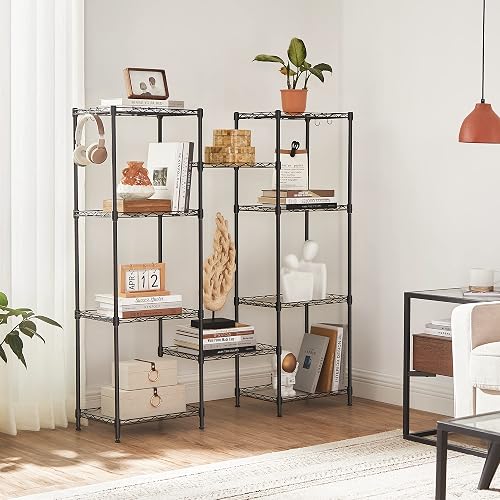 SONGMICS Estantería de Cocina, Estantería de 5 Niveles, 8 Ganchos, 30 x 40 x 121 cm, Metal, Altura Ajustable, Negro MLGR115B01V1