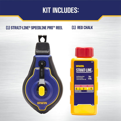 IRWIN Tools STRAIT-LINE Línea de gis, carrete Speedline Pro, rojo, 100 pies (IWHT48443RC)