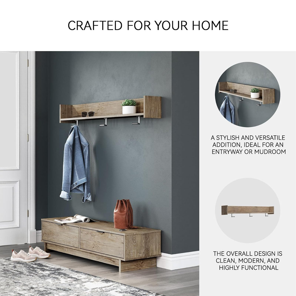 Signature Design by Ashley - Oliah - Perchero de Pared con Estante, Color Natural