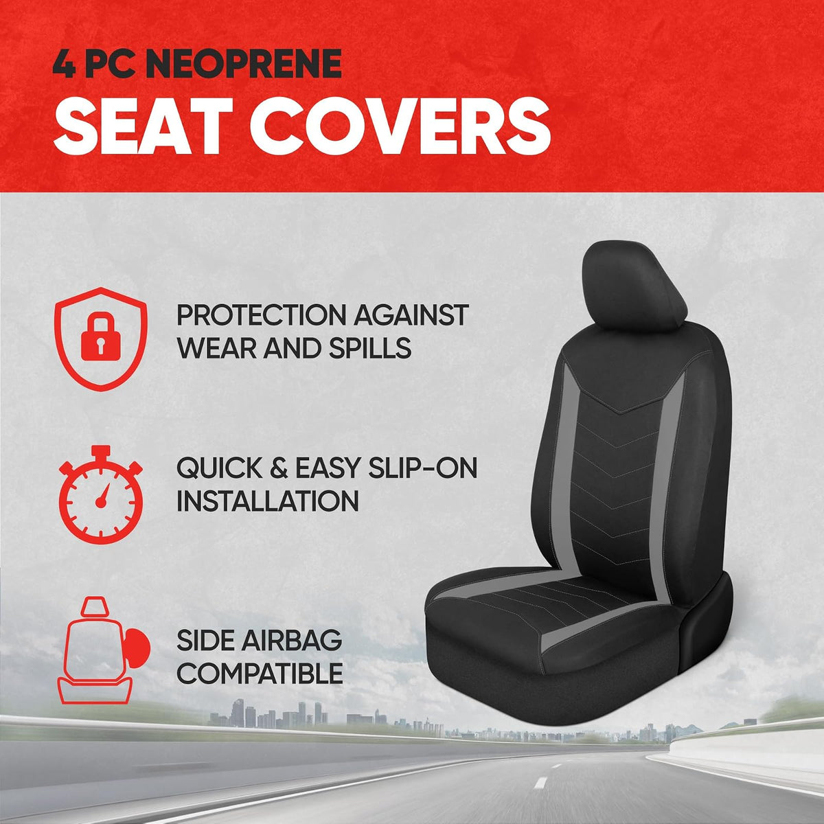 Motor Trend Funda de Asiento de Automóvil de Neopreno Impermeable, Ajuste Universal, Negro y Gris