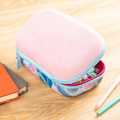 ZIPIT Corduroy Pencil Case for Girls | Large capacity case | School pencil case for girls and boys (Pink)