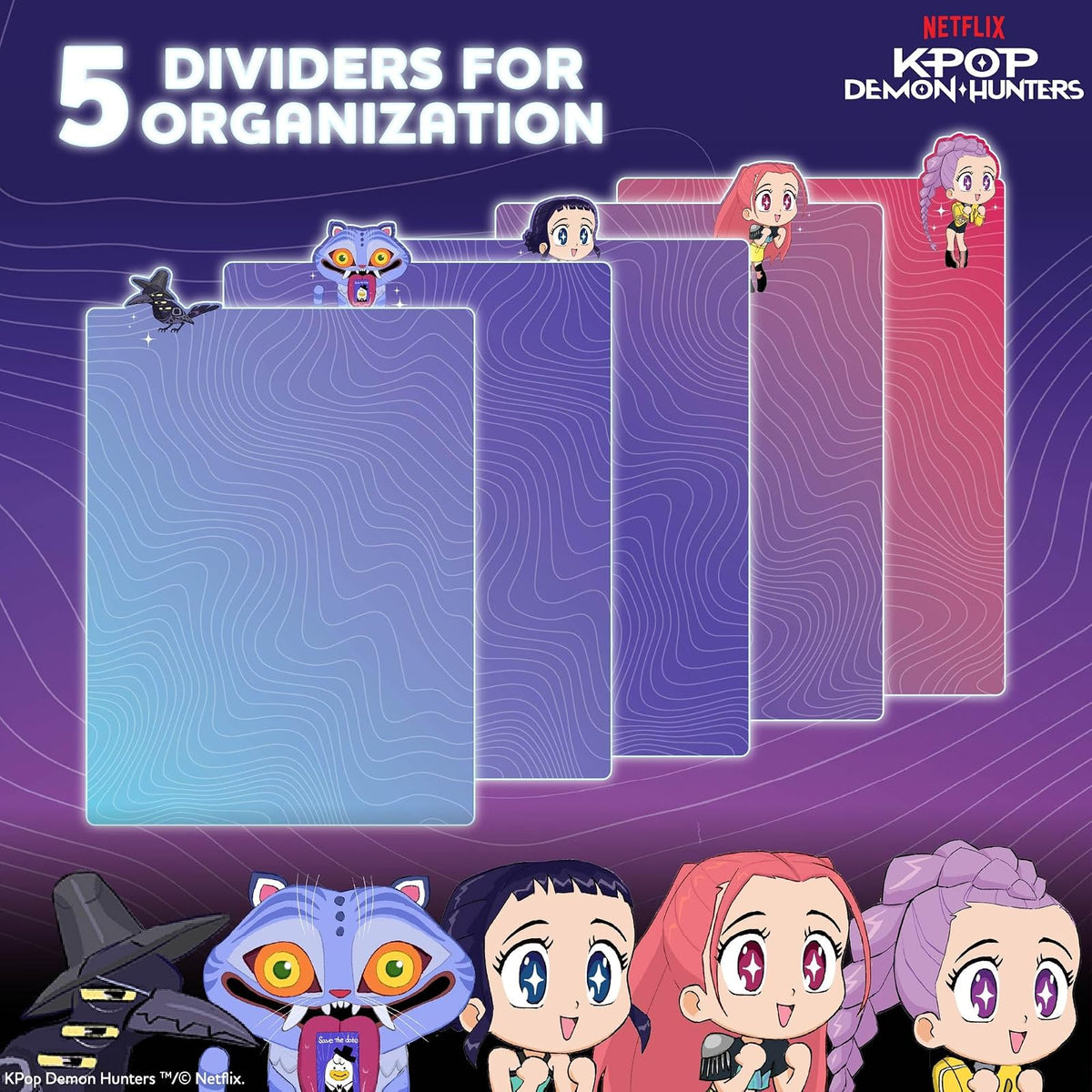Horizon Group KPOP Demon Hunters Huntr/x Tab Diario | 80 páginas rayadas, encuadernación espiral, tamaño 6x8 pulgadas, 5 pestañas de personajes