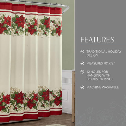 Elrene Home Fashions Cortina de Ducha de Tela de Pascua roja y Blanca de Navidad, 70 x 72 Pulgadas