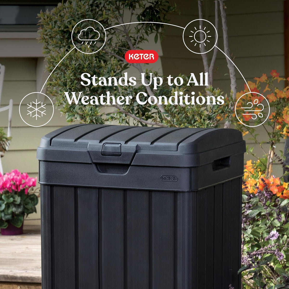 KETER Bote de Basura Baltimore Trash Can, Cesto para Jardin y Exteriores