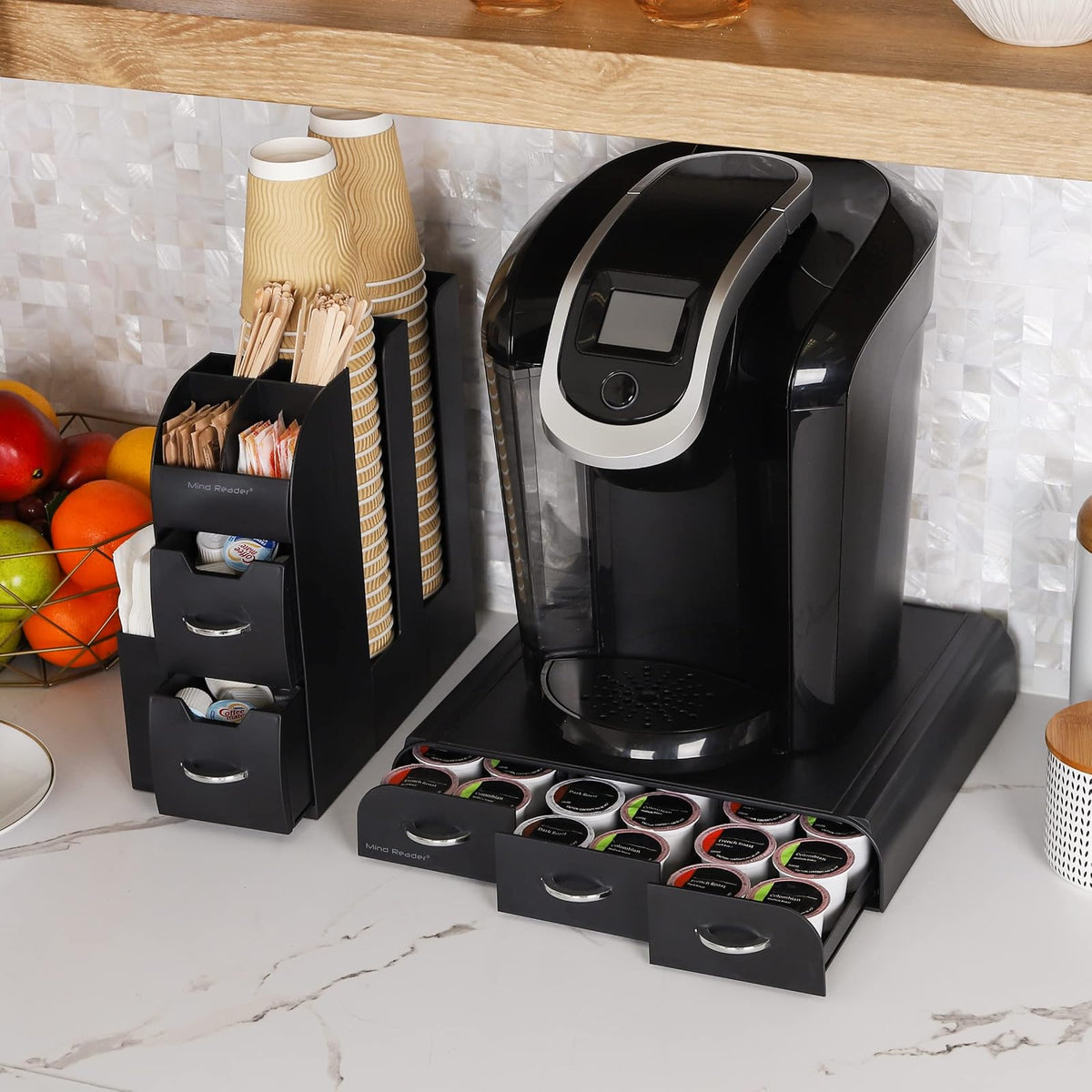 Mind Reader "Combine" 2-Piece Coffee and Accessory Station, Black