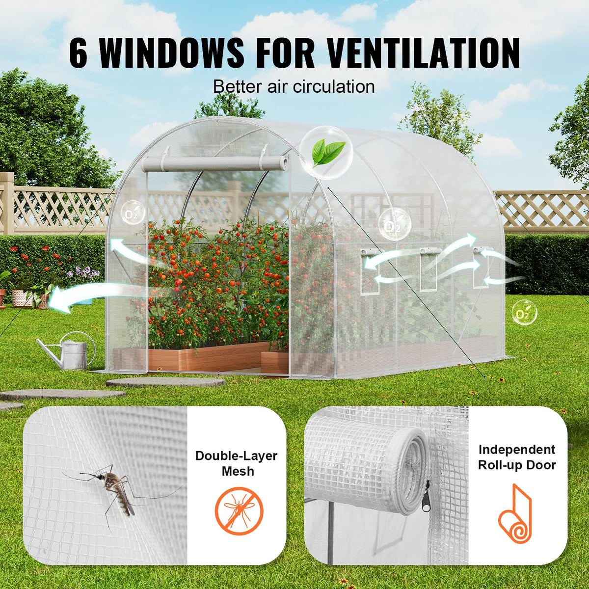VEVOR - Invernadero, túnel de Invernadero, túnel de Invernadero de 9 x 7 x 6 pies, casa Caliente para Plantas con Marco de Acero galvanizado, Cubierta de Polietileno Blanco, Puerta Enrollable con
