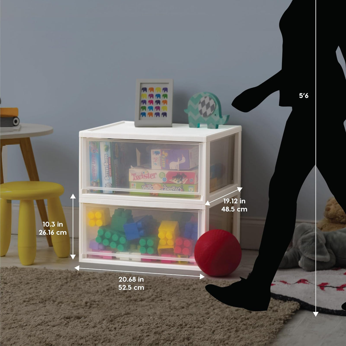 IRIS USA 44.5 L Cajón de Plástico Extra Grande Apilable, Paquete de 2, Organizadora Apilable con Cajón Deslizable para Dormitorio, Cuarto de Manualidades, Dormitorio, Oficina, Blanco