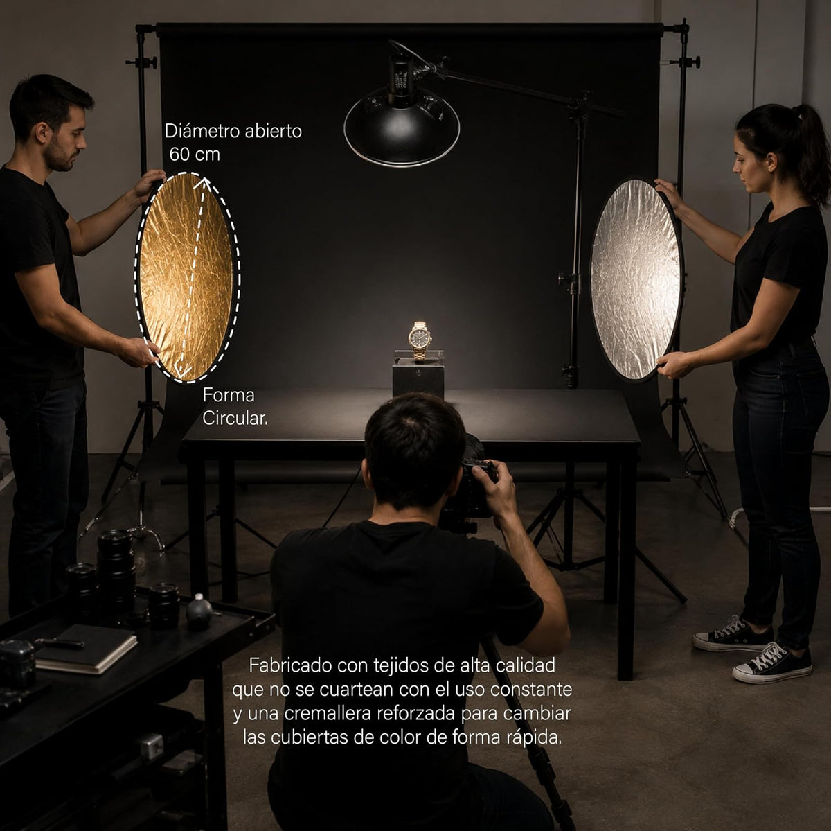 GODOX Reflector 5 en 1 de 60 cm Plegable para Fotografía, Rebotador de Luz Circular con Difusor, Superficies Oro, Plata, Blanco, Negro y Translúcido con Bolsa de Transporte