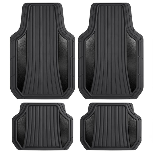 Motor Trend - Alfombrillas de Goma duraderas para Todo Tipo de Clima con Respaldo Antideslizante, Acento de Dos Tonos, para Parte Delantera y Trasera, Negro y Negro Brillante