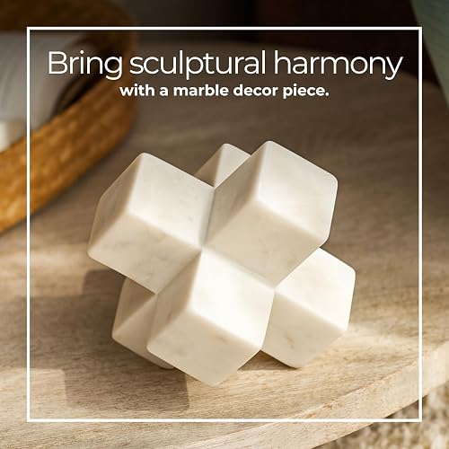 Sagebrook Home Objeto Decorativo geométrico de mármol de Moderno Detalle de Piedra para el hogar la Oficina el Dormitorio y la Sala de Estar Elegante Escultura de Mesa; 7 x 7 x 7 Pulgadas Blanco