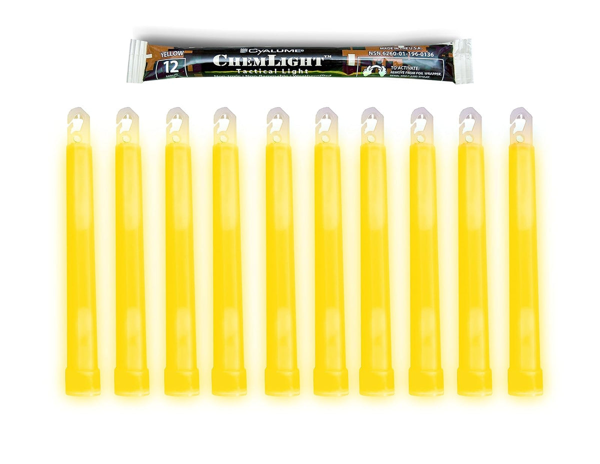 Cyalume - Bombillas químicas ChemLight de grado militar, amarillas, 6 pulgadas de largo, 12 horas de duración (paquete de 10)
