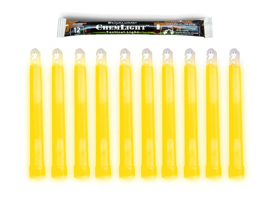 Cyalume - Bombillas químicas ChemLight de grado militar, amarillas, 6 pulgadas de largo, 12 horas de duración (paquete de 10)