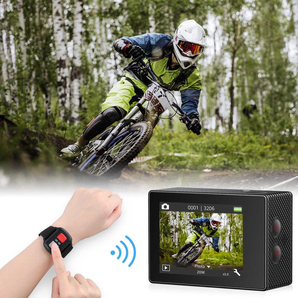 AKASO EK7000 Pro Cámara Deportiva 4K WiFi 20MP Cámara de Acción | Camara Acuatica Sumergible con Pantalla táctil, EIS, 2 baterías, para Senderismo/esquí/buceo/surfea/Deporte/a diario