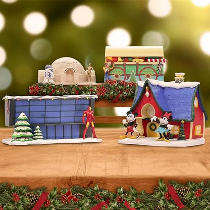 Disney - Villas Navideñas Disney 100 Juego de 4 piezas de Navidad para pueblo mágico, árbol de navidad, villa navideña, Celebra DISNEY 100 MARVEL LUCAS FILMS STAR WARS, edición limitada, exclusiva