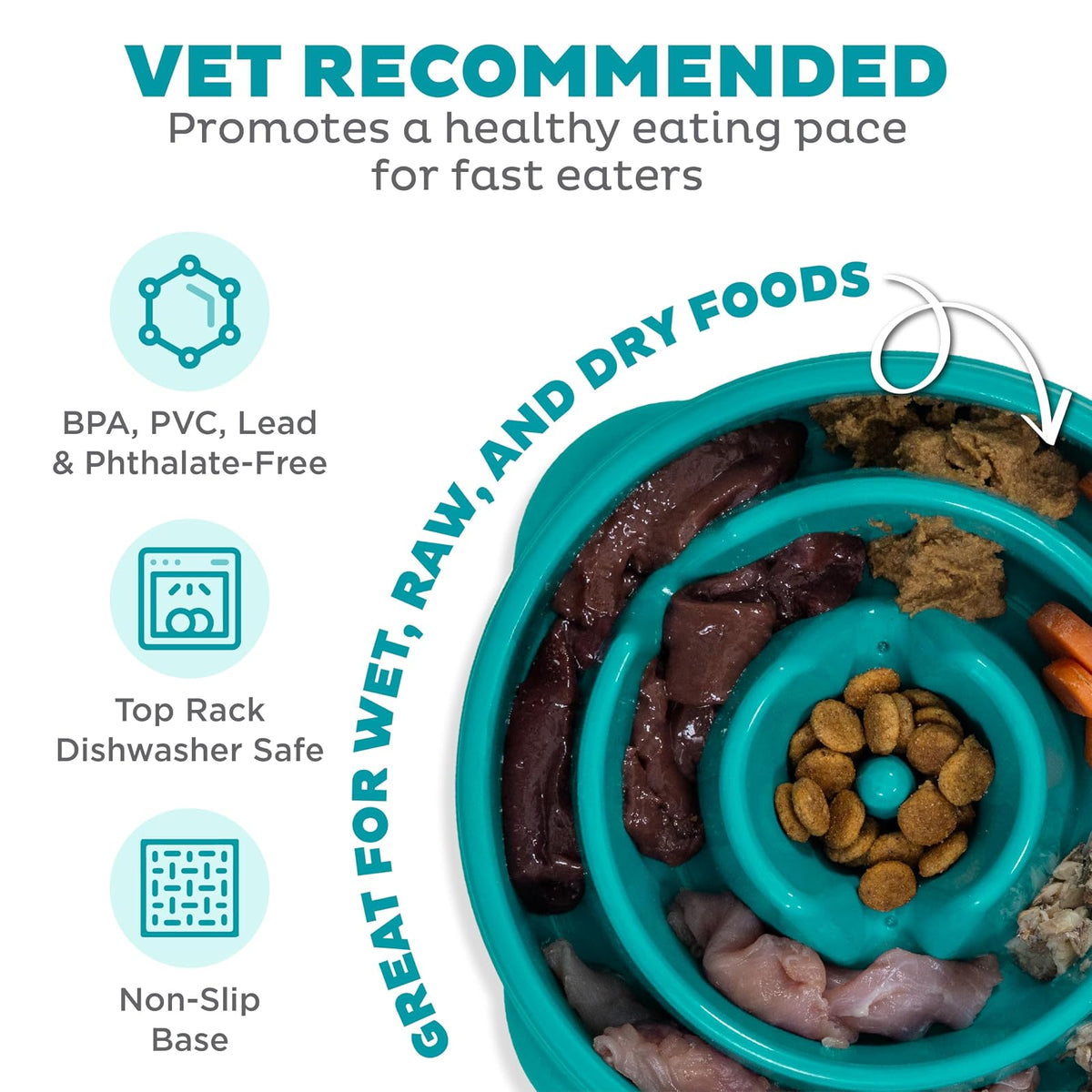 Outward Hound Fun Feeder Slo Bowl, Slow Feeder Dog Bowl, Medium, Turquoise