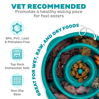 Outward Hound Fun Feeder Slo Bowl, Slow Feeder Dog Bowl, Medium, Turquoise