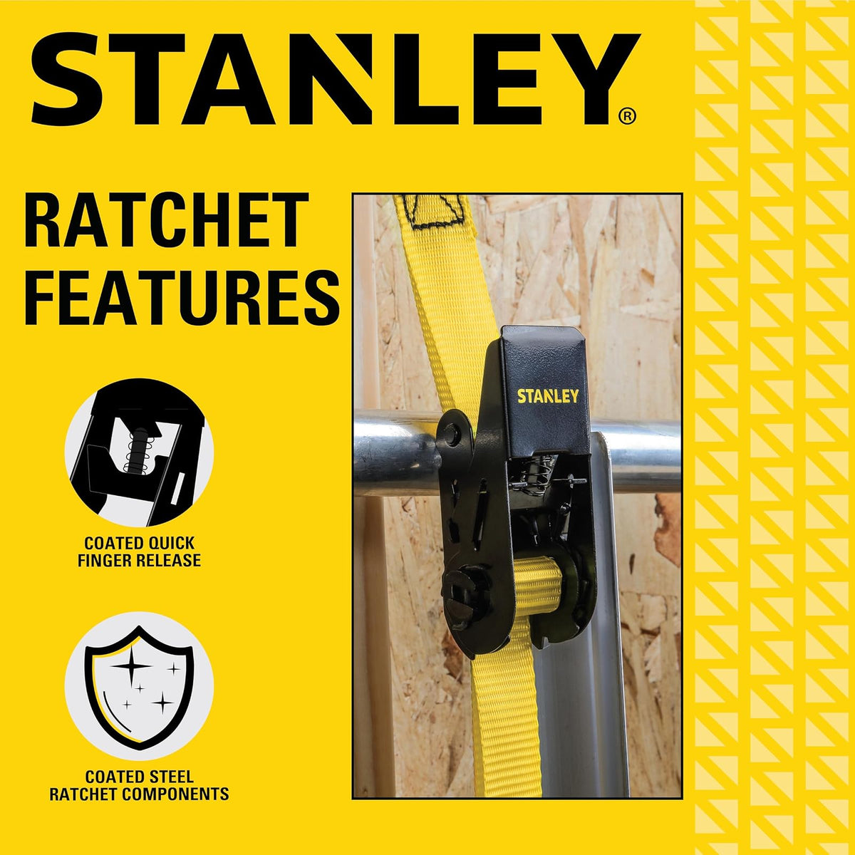 Stanley Correas de Carraca S9500, 2.5 cm x 3 m, Carga de 136 kg, Negro/Amarillo, Paquete de 4