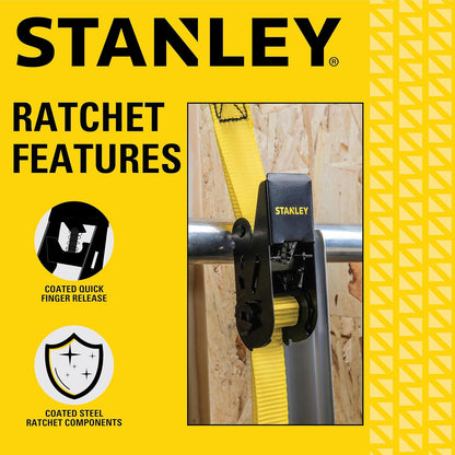 Stanley Correas de Carraca S9500, 2.5 cm x 3 m, Carga de 136 kg, Negro/Amarillo, Paquete de 4