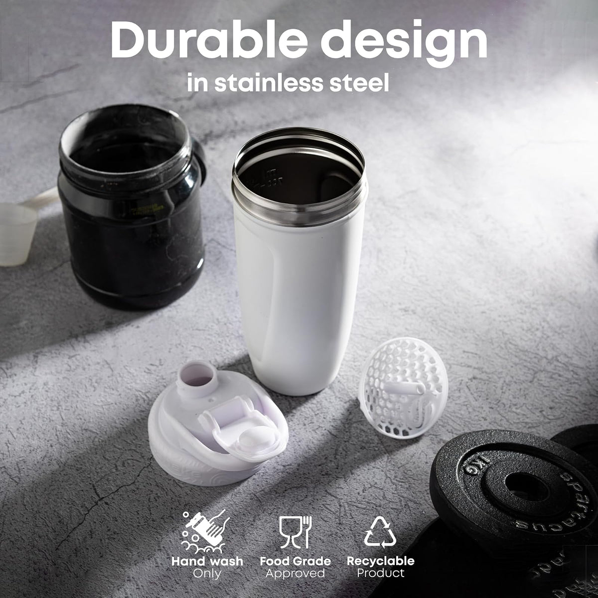 SmartShake Reforce Acero Inoxidable DC Comics, Batman, 900ml, Botella Mezcladora de Proteínas, Libre de BPA