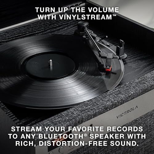 Victrola Century - Tocadiscos Bluetooth 6 en 1 - Natural Centro Musical de Mediados de Siglo Reproduce Vinilo, CD, Casete y Auxiliar, VINYLSTREAM transmite Discos a Altavoces Bluetooth