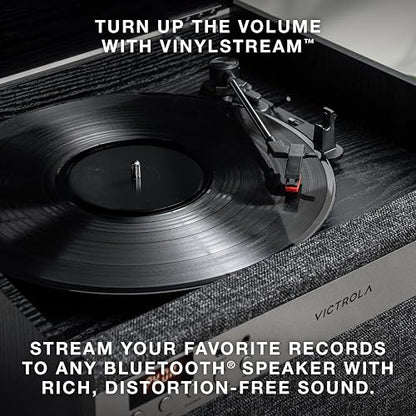 Victrola Century - Tocadiscos Bluetooth 6 en 1 - Natural Centro Musical de Mediados de Siglo Reproduce Vinilo, CD, Casete y Auxiliar, VINYLSTREAM transmite Discos a Altavoces Bluetooth