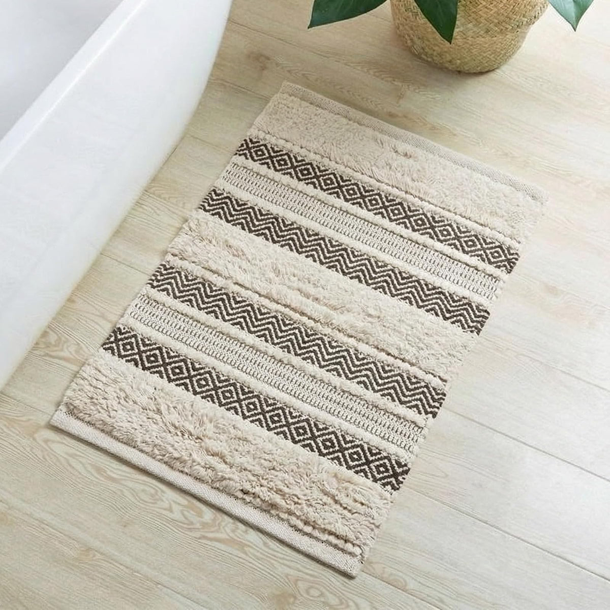 INK+IVY - Alfombra de baño tejida a mano con textura lanuda a rayas suave y absorbente de agua, alfombras de baño bohemias, antideslizantes, absorbentes, de secado rápido para tina, ducha, Asher, 20 x