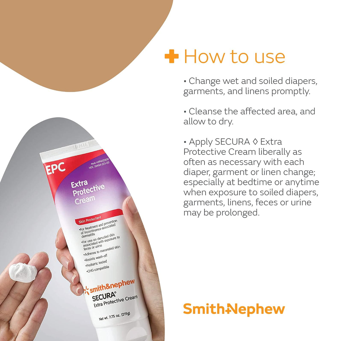 Smith & Nephew Secuta Extra Protective Cream (EPC) Tube, crema de erupción de pañales para adultos, protección de la piel de incontinencia, 3.25 onzas blancas