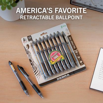 ZEBRA Z-Grip Retractable Ballpoint Pen, 1.0mm, Black Ink, 18 Pack (22218)
