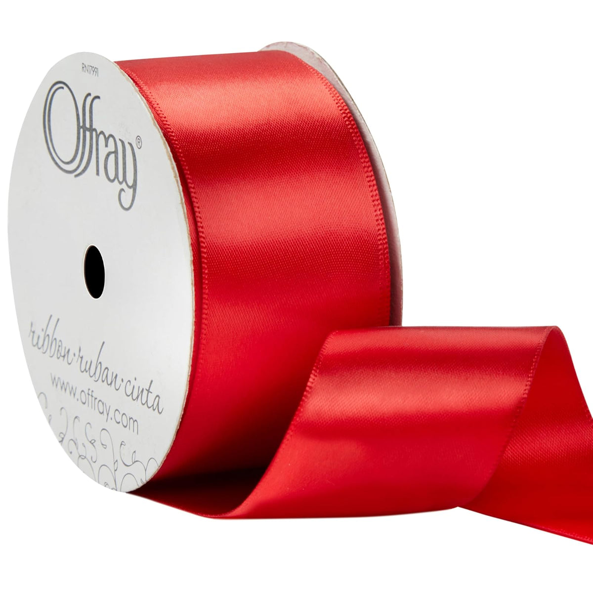 Berwick Offray 601051A Cinta de satén de doble cara de 1.5 pulgadas de ancho para envolver regalos, decoración y manualidades, carrete de 50 yardas, rojo