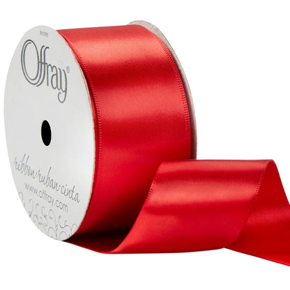 Berwick Offray 601051A Cinta de satén de doble cara de 1.5 pulgadas de ancho para envolver regalos, decoración y manualidades, carrete de 50 yardas, rojo