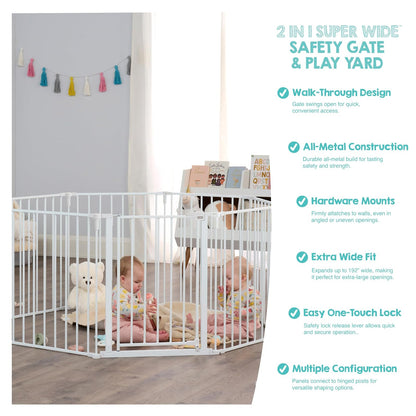 Regalo 192-Inch Super Wide ajustable Baby Gate and Play Yard, 4 en 1, kit de bonificación, incluye 4 paquetes de soportes de pared