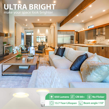 DEGNJU - foco LED BR30, luces de inundación regulables para interiores CRI80, equivalente a 7 W, 65 W, 2700 K, blanco suave, 650 lúmenes, 15000 horas de por vida, bombillas empotrables interiores E26,