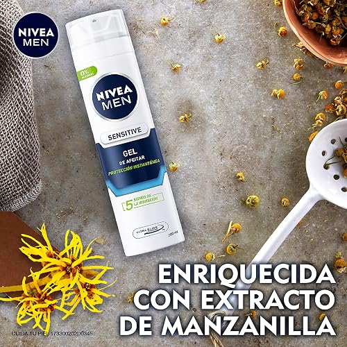 NIVEA MEN Gel para Afeitar Sensitive (200 ml) Enriquecido con Manzanilla para Piel Sensible, fórmula extra suave 0% alcohol