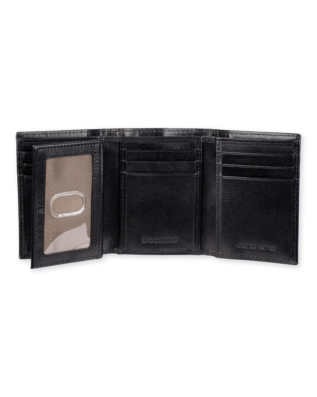 Dockers - portafolios triple para hombre de capacidad extra delgada, con múltiples ranuras para tarjetas y ventana de identificación, Negro verdadero, Talla única, portafolios triple de perfil delgado