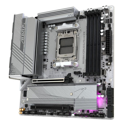 GIGABYTE B650M AORUS Elite AX Ice AM5 LGA 1718 AMD B650 M-ATX Placa Base con 5 años de garantía, DDR5, 2* M.2, PCIe 5.0, USB 3.2 Gen2X2 Tipo-C, LAN de 2.5GbE, Q-Flash Plus, EZ-Latch